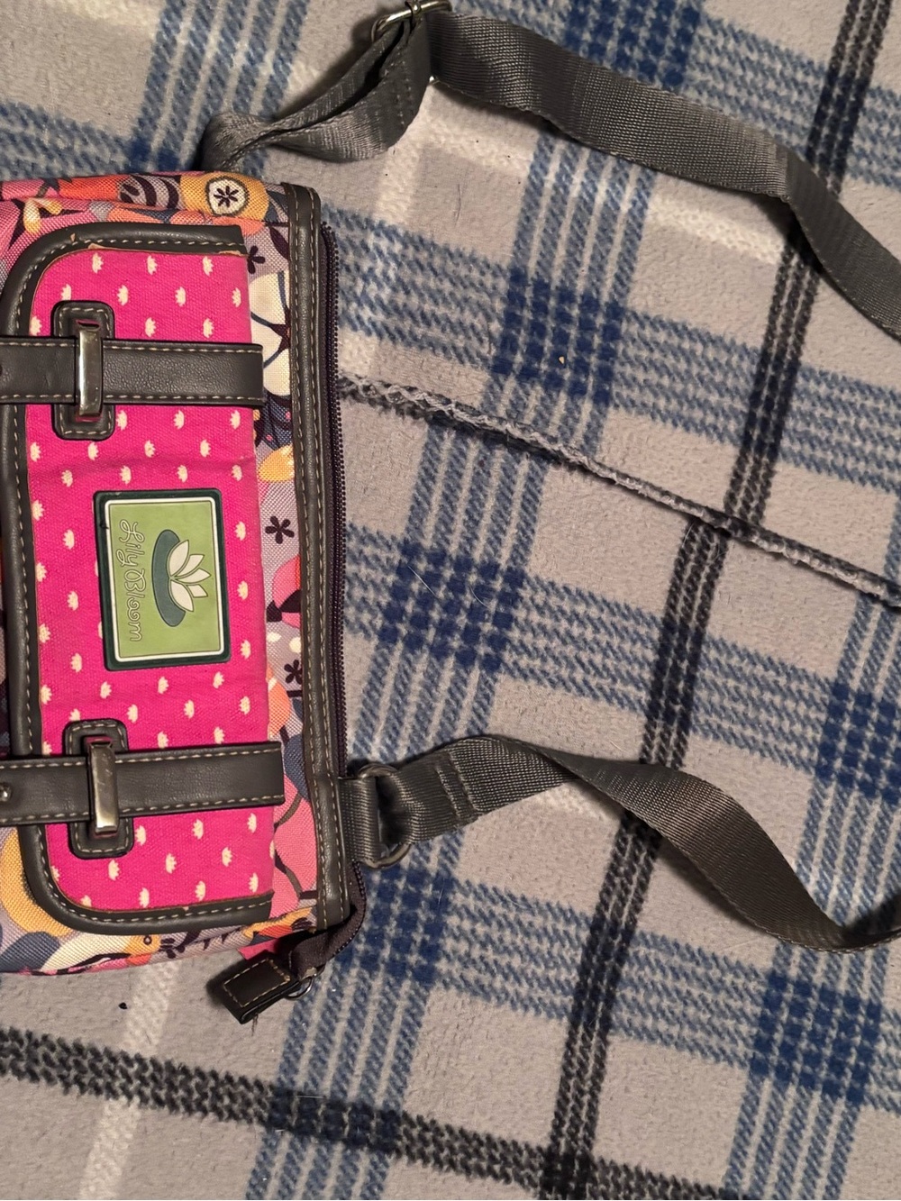 Lily Bloom Pink Floral Crossbody Phone Bag with Gray Strap